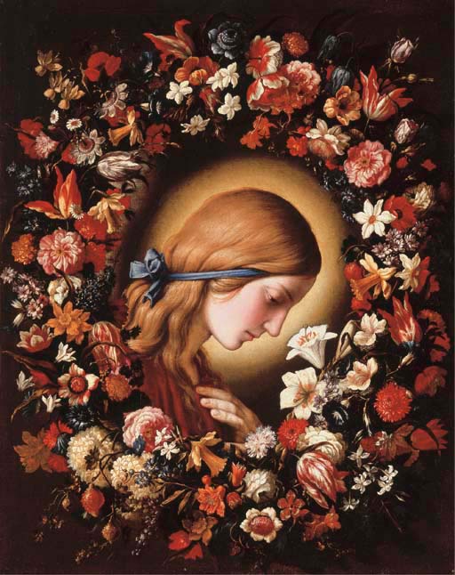 Virgin Annunciate Surrounded by Flowers